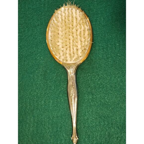 Vintage Handheld Vanity Gold Tone Hairbrush Made in U.S.A - Picture 2 of 11